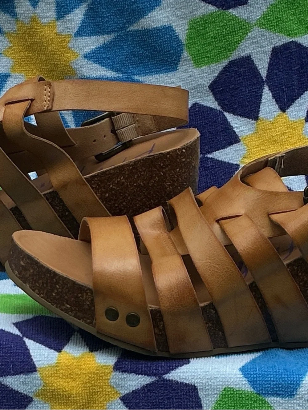 Blowfish Cognac Strappy Wedge Sandals